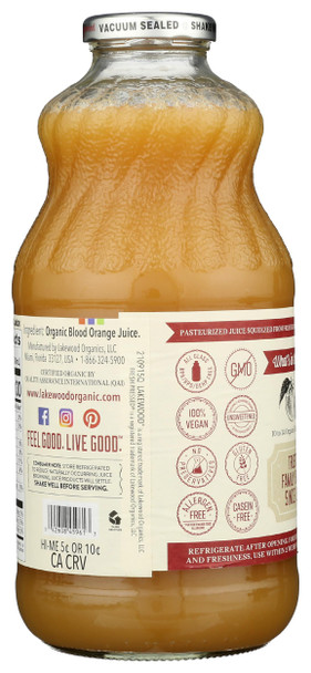 Lakewood Juice Pure Blood Orange Organic 32 Fl Oz