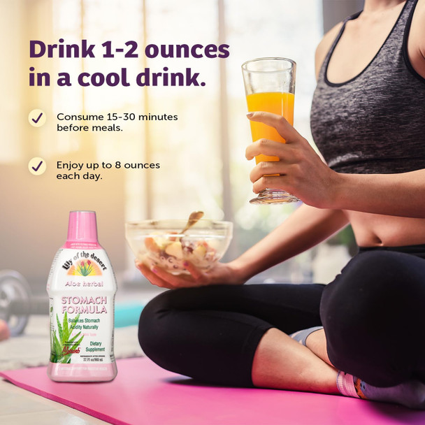 Lily of The Desert Stomach Formula Organic Aloe Vera Juice with Slippery Elm Chamomile Peppermint and Ginger for Gut Health Acid Reflux Heartburn Relief 32 Oz Gelly Sachet Included.