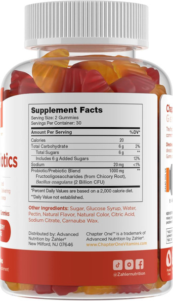 Zahler Chapter One Probiotic Gummies with a Prebiotic and Probiotic Blend Delivering a synbiotic Experience Raspberry and Orange Flavored Gummies 60 Count.