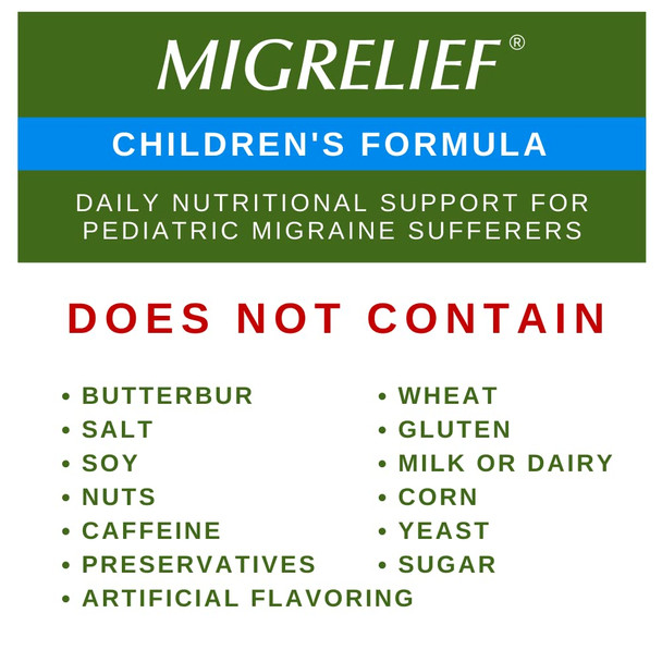 Migrelief Children's MigreLief  Triple Therapy with Puracol Nutritional Support for Pediatric Migraine Sufferers  60 Caplets 1 Month Supply