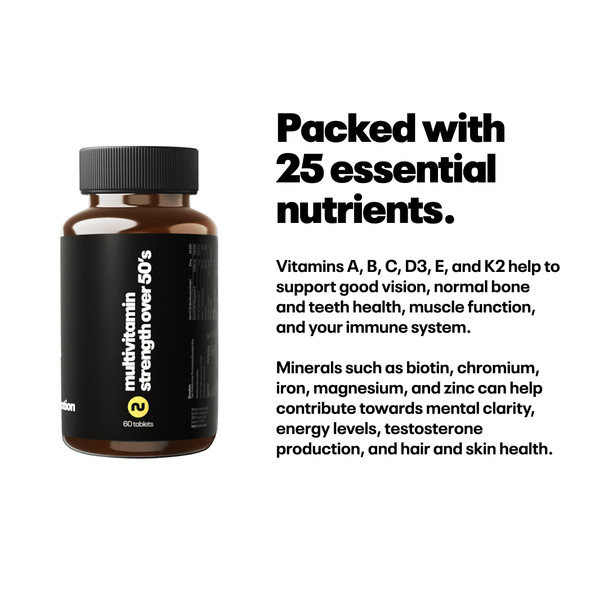 Numan Multivitamin Strength Tablets for Over 50s  Iron  Magnesium  25 Essential Vitamins Minerals & Nutrients for Men 60 Tablets