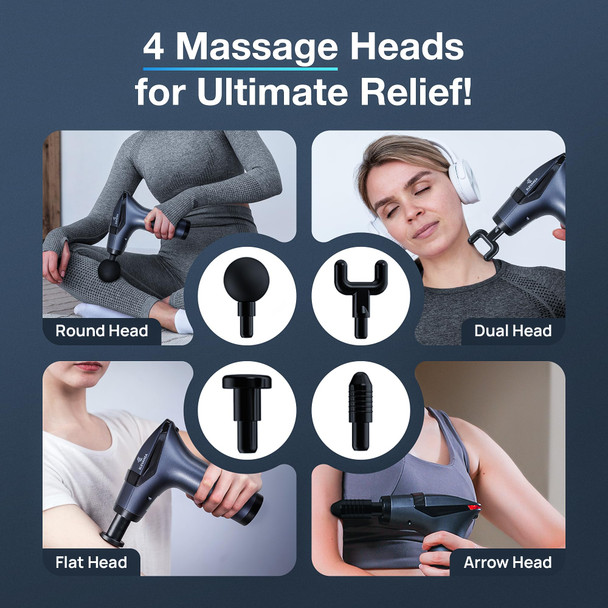ELEVANZA 3-in-1 Massage Gun Extended Handle & Belt with 12 Speed Levels & 4 Replaceable Heads for Athletes Gym Recovery and Seniors Back Pain Back Massage Belt & Extended Handle Deep Tissue Massage