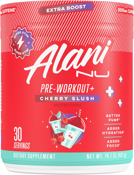 Alani Nu Pre Workout+ Powder Frozen Lemonade Extra Boost Sugar Free 300mg Caffeine L-Theanine Beta-Alanine Citrulline 30 Servings