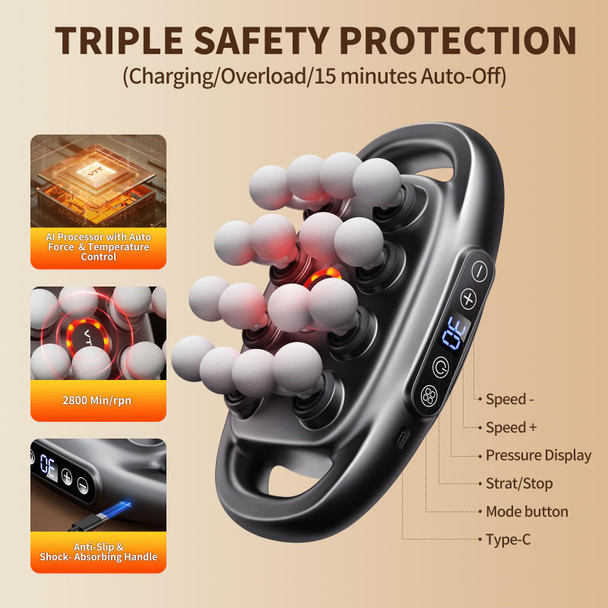 VTT 16-Head Massage Gun Set Deep Tissue Percussion Massager with 3 Modes & 30 Intensities Quiet Muscle Massage Gun for Back Shoulders Legs Foot Body Muscle Pain Relief