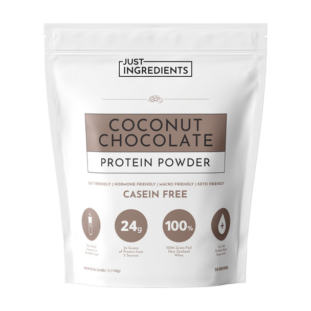 JUST INGREDIENTS Coconut Chocolate Protein Powder – 30-Serving Blend with 100% Grass-Fed Whey & Organic Plant Proteins – Creamy Coconut Cocoa Flavor – Supports Muscle Recovery Energy*