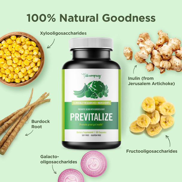 BB Company Previtalize | Prebiotics for Women Prebiotic Fiber for Gut Health Digestive Health | Food for Good Probiotics | Complement to Probiotics & Provitalize | Packaging Vary | 60 Ct
