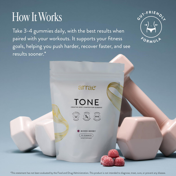 Arrae Tone Gummies – Creatine Monohydrate 5g for Women – Support Lean Muscle  Strength & Recovery – Hormone-Friendly Muscle Toning Supplement – Mixed Berry Flavor – 90 Count
