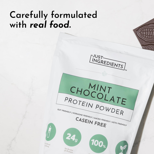 JUST INGREDIENTS Mint Chocolate Protein Powder – 30 Serving Bag – Grass-Fed Whey & Plant Protein Blend with Real Cocoa & Peppermint –Sweetened Non-GMO Gluten-Free No Artificial Flavors