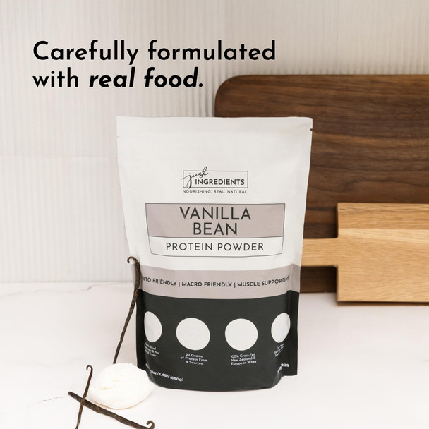JUST INGREDIENTS Vanilla Bean Protein Powder – 20-Serving Blend with 100% Grass-Fed Whey & Organic Plant Proteins – Real Vanilla Bean & Cinnamon – Supports Muscle Recovery Energy*