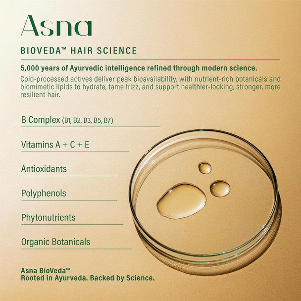 Asna Amla BioVeda 3-in-1 Hair Oil – Organic Hair & Scalp Serum, Bond Complex for Scalp Hydration, Frizz Control, & Hair Growth – Jasmine & Amla (2 oz)