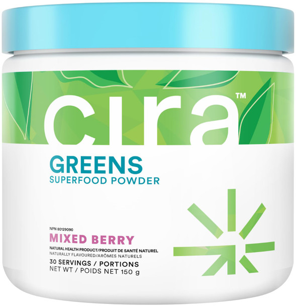 Cira Daily Greens - Naturally Sweetened Organic Spirulina Superfood Powder with Premium Antioxidant-Rich Ingredients for Debloating Digestion & Energy - Mixed Berry 30 Servings
