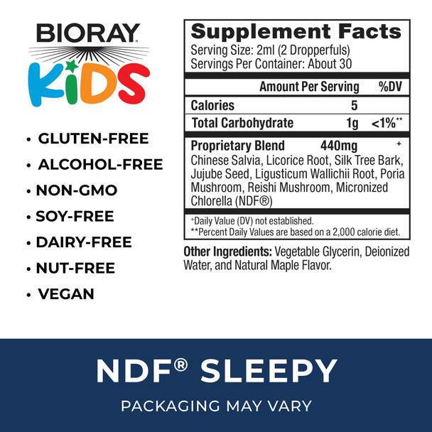 BIORAY Kids NDF Maple - 2 fl oz - Through The Night - Non-GMO Vegan Gluten Free - 1-2 Month Supply