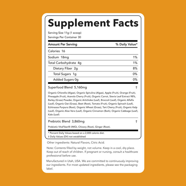 Clean Simple Eats Super Greens Powder Naturally Flavored Greens Powder with Chlorella Spirulina Superfoods & Prebiotic Fiber No Artificial Ingredients Gluten Free Tropical Greens Flavor 30 Srvg