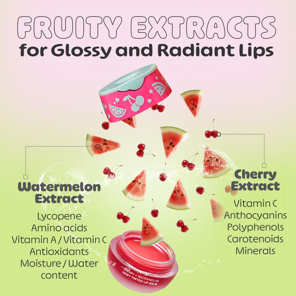 KSBC Look At Me Cherry Watermelon Dewy Tinted Lip Balm Natural Ingredients Korean Skin Care Long-Lasting Moisture Gifts For Women (0.2 fl.oz.)
