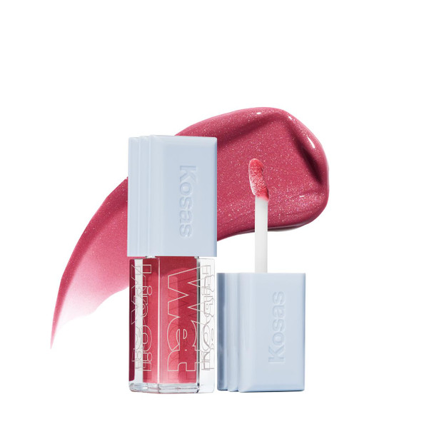 Kosas Wet Lip Oil Gloss - Hydrating Lip Plumping Treatment with Hyaluronic Acid & Peptides Non-Sticky Finish Malibu