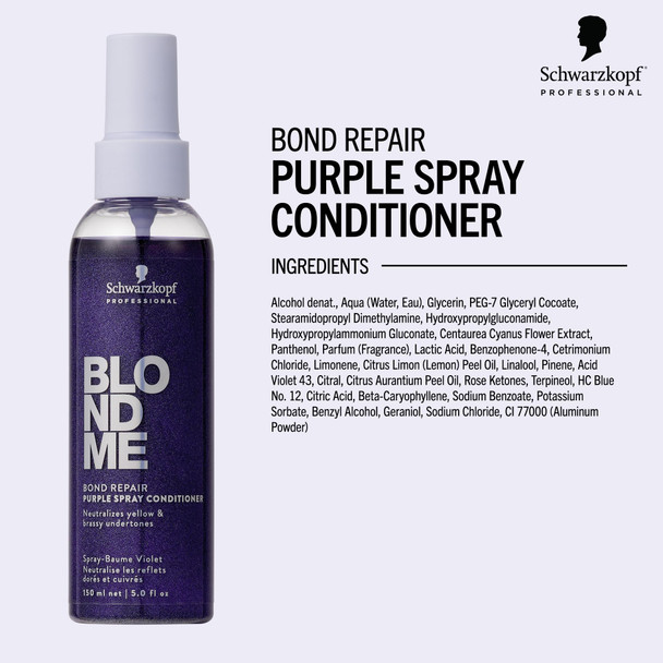 BlondMe Bond Repair Purple Spray Conditioner for Blonde Hair  Neutralize Yellow & Brassy Tones  Strengthen Repair & Prevent Breakage  For Moisturized Healthy-Looking Cool-Toned Blondes 150 ml