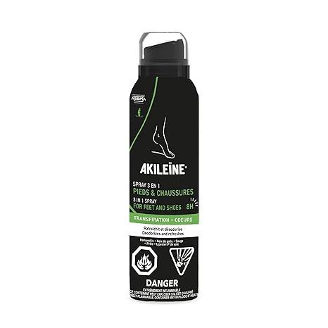 Akileine Black Spray Antiperspirant 150 ml – Foot Deodorant Spray and Shoe Odor Eliminator