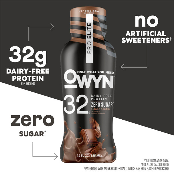 OWYN Only What You Need Pro Elite Vegan High Protein Keto Shake 32g Protein 9 Amino Acids Omega-3 Prebiotics Superfoods Greens for Workout and Recovery 0g Net Carbs Zero Sugar Chocolate 12 Fl Oz (Pack of 12)