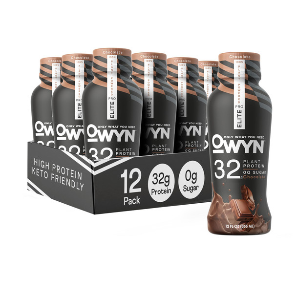 OWYN Only What You Need Pro Elite Vegan High Protein Keto Shake 32g Protein 9 Amino Acids Omega-3 Prebiotics Superfoods Greens for Workout and Recovery 0g Net Carbs Zero Sugar Chocolate 12 Fl Oz (Pack of 12)