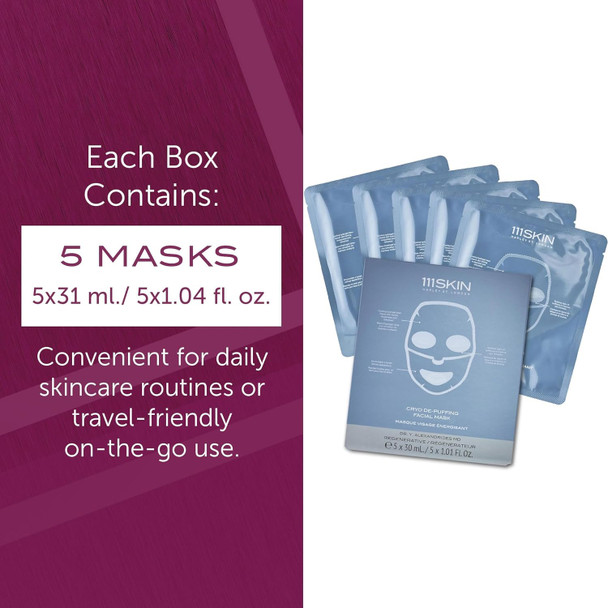 111SKIN Blue Cryo De-Puffing Energy Facial Mask - Fragrance Free - Tighten, De-Puff & Refresh - Peptides & Caffeine - Set of 5 (1 oz each) - Depuffing Face Mask