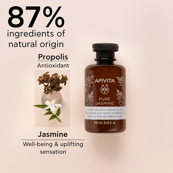 APIVITA Pure Jasmine Shower Gel | Gently Cleanses Hydrates & Preserves Skin's Moisture with Jasmine & Propolis 250ml