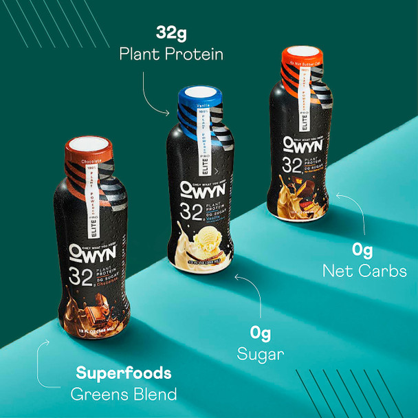 OWYN Only What You Need Pro Elite Vegan Plant Based High Protein Keto Shake No Nut Butter Cup Zero Sugar 32g Protein Omega-3 Prebiotics Superfoods Greens for Workout and Recovery 0g Net Carbs