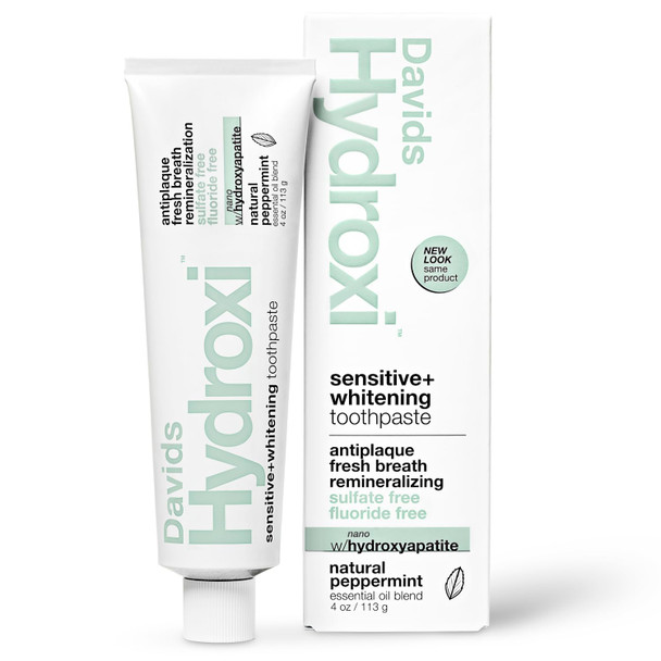 Davids Hydroxi  Fluoride Free Nano Hydroxyapatite Toothpaste for Remineralizing Enamel & Sensitive Relief Whitening Antiplaque SLS Free Natural Peppermint 4 oz Made in USA