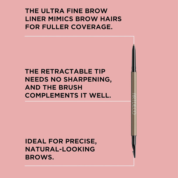ARTDECO Ultra Fine Brow Liner - Ash Brown - Thin Twist-Out Tip Creates Ultra-Fine Lines - Integrated Grooming Brush - Smudge-Proof & Waterproof - Eyebrow Pencil - Eye Makeup - Vegan - 0.03 Oz
