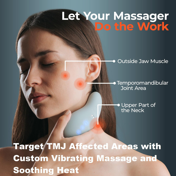 TMJ Relief Products Jaw Massager w/ Soothing Heat, Patented TMJ Massage Tool w/10 Gentle Vibration Modes, Eases TMJ Jaw & Neck Pain, Stiffness, Tension, Headaches, Migraine Relief