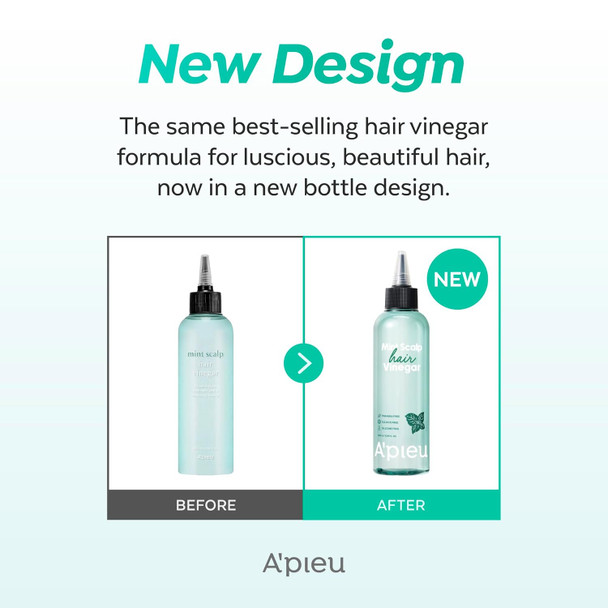 A’PIEU Mint Hair Vinegar - Deep Scalp Clean & Detox for Oily Scalp, Buildup & Dandruff Scalp Treatment, pH-Balancing Rinse for Fresh, Shiny Hair, Korean Hair Care, 6.76 fl oz