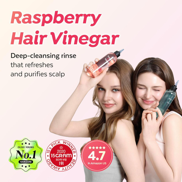 A’PIEU Raspberry Hair Vinegar Rinse & Refill Set – Deep Scalp Clarifying, pH-Balancing Care, Controls Oil & Buildup, Leaves Hair Silky-Soft, Shiny & Fresh | Korean Hair Care (6.76 / 13.6 fl oz)