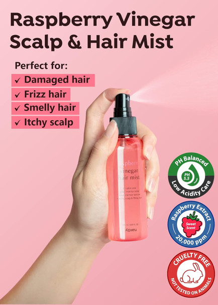 A'PIEU Raspberry Vinegar Hair Mist - Instant Hydration & Nourishing Spray for Smooth, Shiny, Frizz-Free Hair, Long-Lasting Hair Perfume with Refreshing Floral Scent, Non-Sticky Finish. Korean Hair Care (3.55 fl oz)