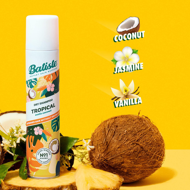 Batiste Dry Shampoo Tropical Fragrance Refresh Hair and Absorb Oil Between Washes Waterless Shampoo for Added Hair Texture and Body 5.71 oz