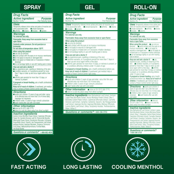 Biofreeze Pain Relief Roll-On 2.5 FL OZ Gel 3 FL OZ And Spray 3 FL OZ Variety Pack Topical Pain Reliever For Muscles And Joints From Arthritis Backache Strains Bruises Sprains Package May Vary