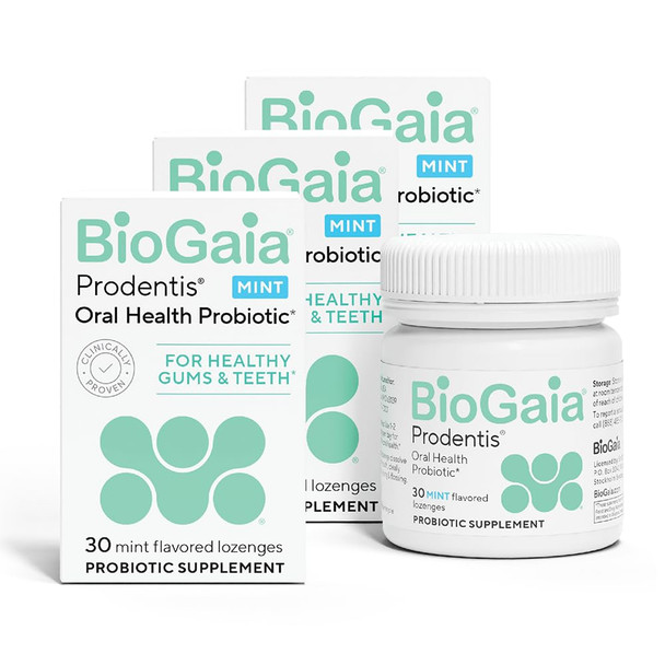 BioGaia Prodentis 3-Pack  Dental Probiotic Lozenges  Promote Healthy Gums & Teeth  Defend Against Dental Problems  Replenish Oral Microbiome  Improve Oral Health  Mint Flavor  90 Day Supply