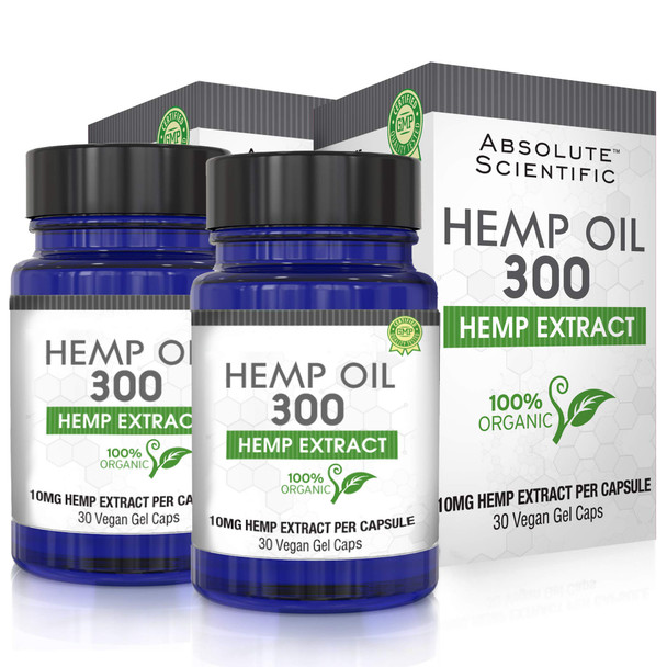 Absolute Nutrition Hemp Oil Capsules 2 Pack 60ct - 100% Organic Hemp Capsules - Rich in Omega Fatty Acids 3 6 9 - Grown and Made in USA - with MCT Oil