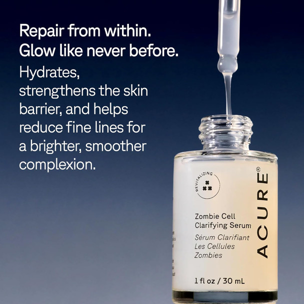 Acure Zombie Cell Clarifying Serum - Rejuvenate Face Serum with Niacinaminde & Milk Thistle, Hydrating Anti Aging Daily Treatment to Tone Skin & Boost Cell Turnover for Natural Glow - 1 fl oz