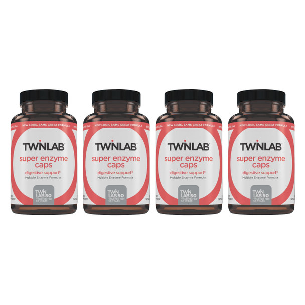 Twinlab Super Enzyme Caps - Constipation Supplement with Digestive Enzymes - 50 Capsules (Pack of 4)