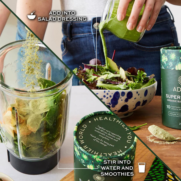 Aduna Organic Super Greens Blend | 100% Natural Superfood Powder for Immune Support & Energy | Stir-in Blend with 10+ Superfoods, Moringa & More | Vegan Powder for Smoothies, Shakes & Yoghurt | 250g