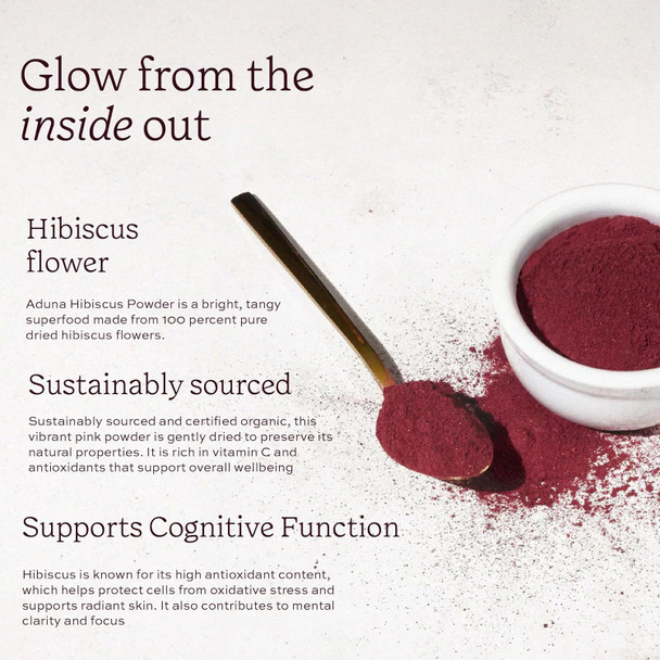 Aduna Organic Hibiscus Powder | 100% Hibiscus Flower for Skin, Gut and Heart Health | Natural Vegan Source of Antioxidants and Vitamin C | Superfood Powder for Teas, Smoothies, Juices and More | 275g