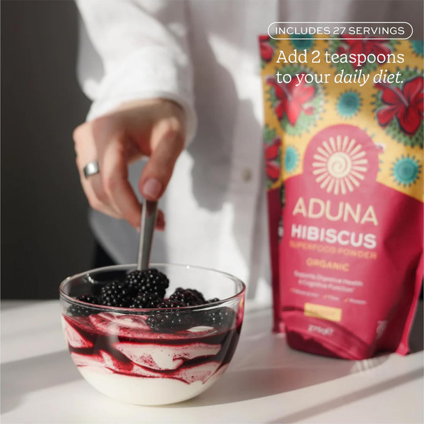 Aduna Organic Hibiscus Powder | 100% Hibiscus Flower for Skin, Gut and Heart Health | Natural Vegan Source of Antioxidants and Vitamin C | Superfood Powder for Teas, Smoothies, Juices and More | 275g