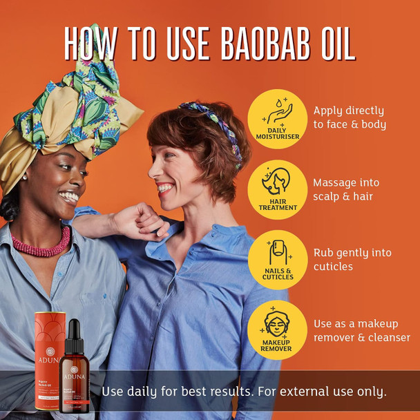 Aduna Organic Baobab Oil | 100% Natural Cold-Pressed for Skin, Hair & Nails | Multi-Purpose Moisturizing Beauty Oil With Antioxidants & Omegas | Lightweight & Fast-Absorbing | 100ml