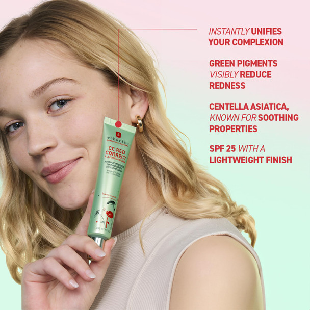 Erborian CC Red Color Correcting SPF 25 Green Pigment Cream Neutralizes Redness Calms Skin Lightweight Tone‑Perfecting Primer Korean Skincare  0.5 Ounce