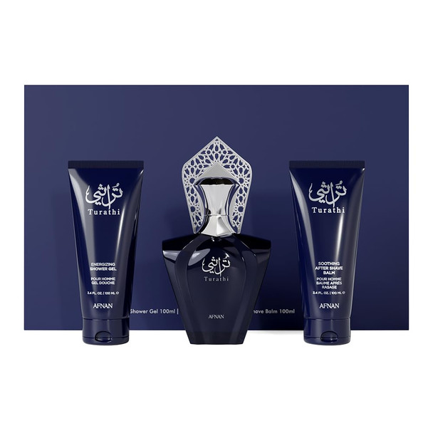 Afnan Turathi Homme Blue Gift Set – Eau De Parfum + Shower Gel + After Shave – Luxurious Perfume Gift Set For Men