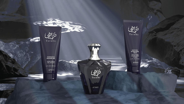 Afnan Turathi Homme Blue Gift Set – Eau De Parfum + Shower Gel + After Shave – Luxurious Perfume Gift Set For Men