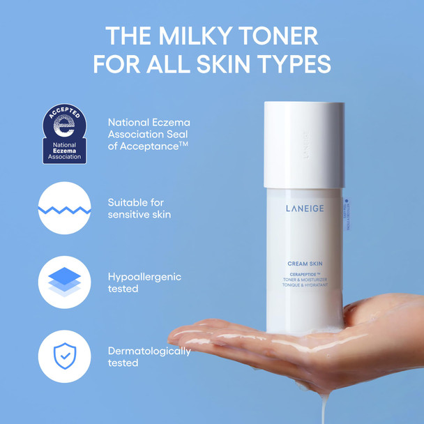 LANEIGE Cream Skin Toner & Moisturizer: Lightweight Refillable Korean Milky Toner with Ceramide & Peptide for Hydration Firming & Barrier Support   5.74 oz