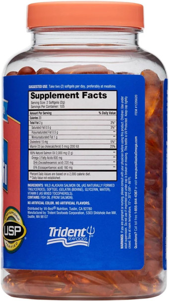 Pure Alaskan Omega-3 Wild Alaskan Salmon Oil 1000mg 210 Softgels