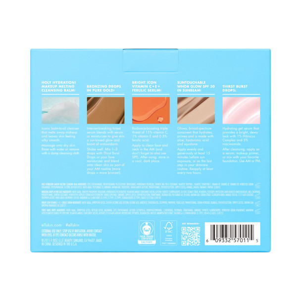 e.l.f. SKIN Best & Obsessed Skincare Kit Travel-Size Makeup Remover Sunscreen & Brightening Serums For Glowy Skin Vegan & Cruelty-Free