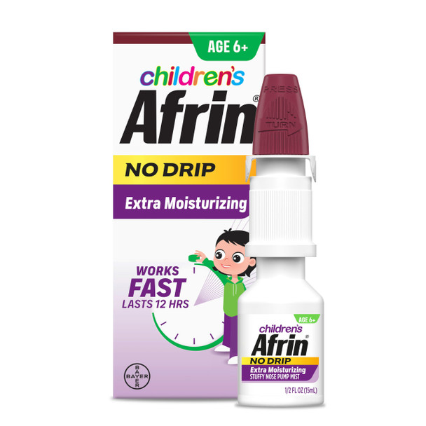 Afrin Childrens, Extra Moisturizing Stuffy Kids Nasal Spray Pump Mist, Up to 12 Hour Nasal Congestion Relief for Cold or Allergy Symptoms, for Children Ages 6 & Up, 15 mL