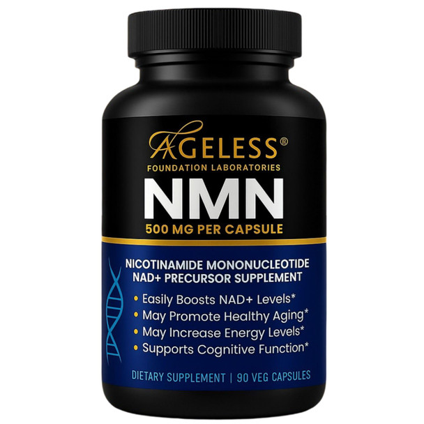 Ageless Foundation Laboratories NMN Supplement 500mg – Nicotinamide Mononucleotide | Supports NAD+ Levels, Energy, Cognitive Function, Muscle Health & Healthy Body Composition Capsules (90)